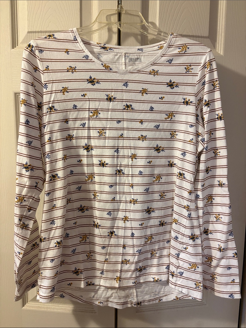 Duluth Trading Co White Long-Sleeve Floral & Stripe Tee